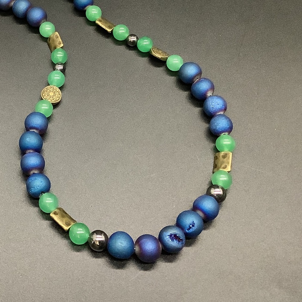 Blue Sedona Druzy, Aventurine, Bead Boho Necklace